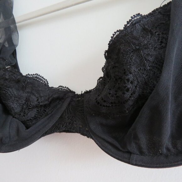 VINTAGE VICTORIA'S SECRET GOLD LABEL Black Lace Mesh Tulle Strap Bra 36C - Picture 5 of 13
